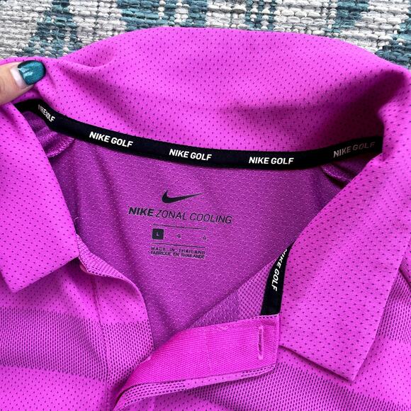 Nike Golf Zonal Cooling Dri-FIT Striped Men's Polo Shirt‎ Pink - Size L - Picture 5 of 8